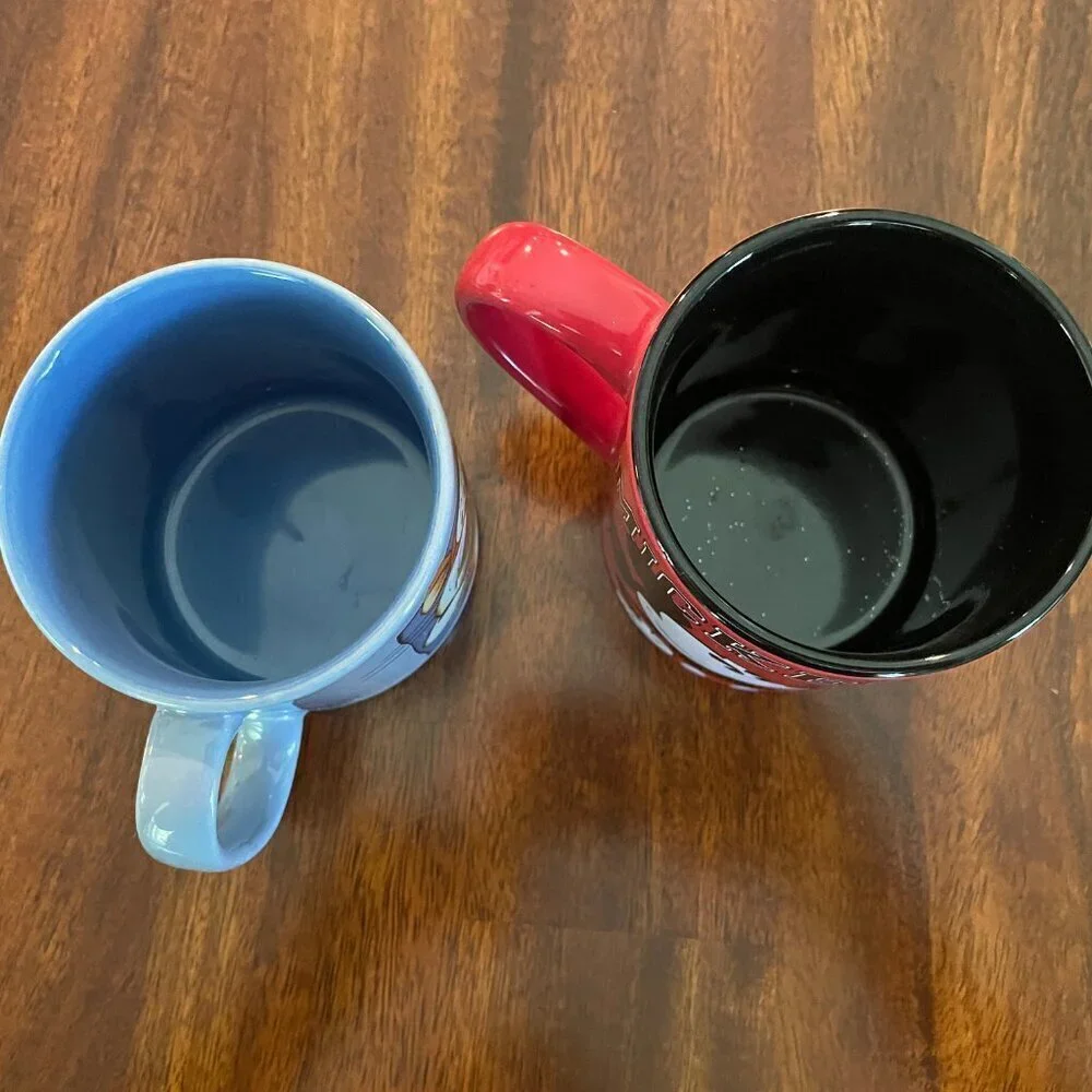 Set of 2 Disney Coffee Tea Mug Mickey & Tigger Red & Blue Ceramic 8/12 Ounce